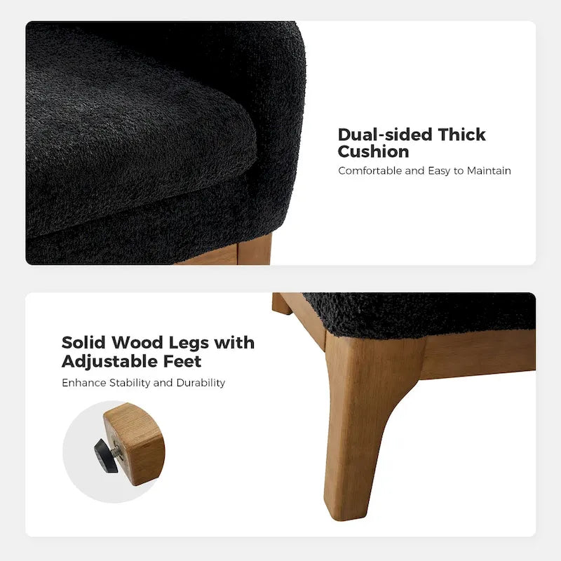 Fauteuil tonneau moderne Augus en bouclette avec pieds en bois massif par HULALA HOME