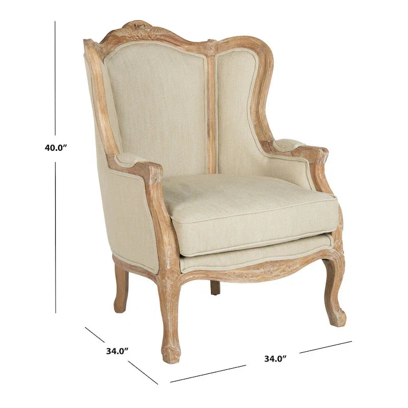 Fauteuil à oreilles Kali Oak en lin naturel - 34Lx34Px40H