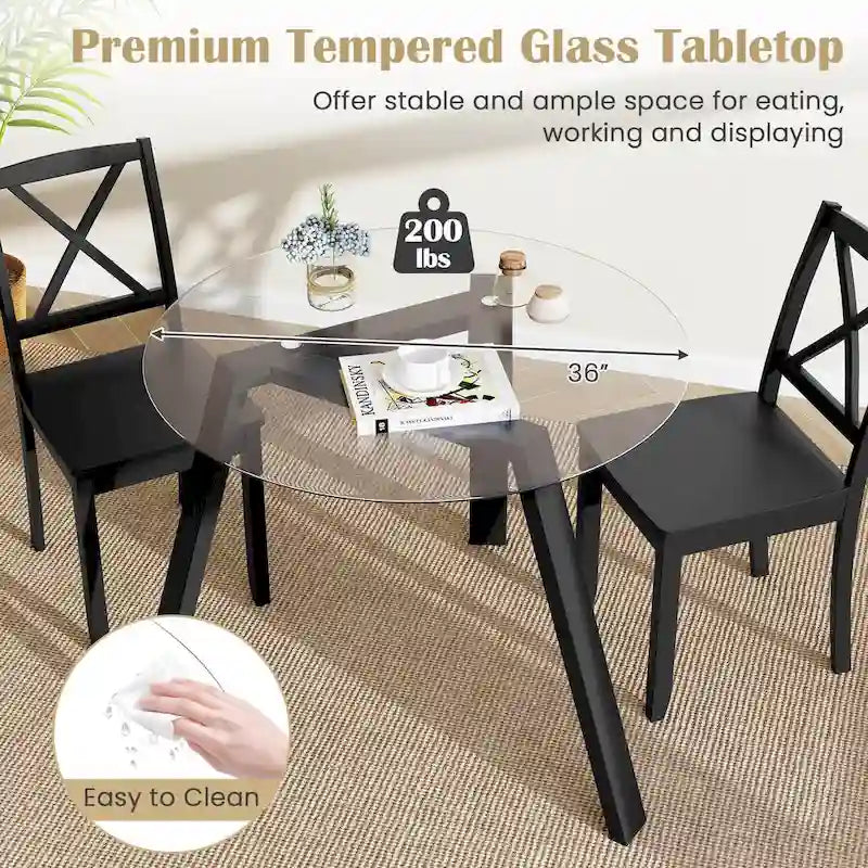 Table de salle à manger ronde en verre Costway 36" pour 4 personnes avec plateau en verre trempé - Voir détails