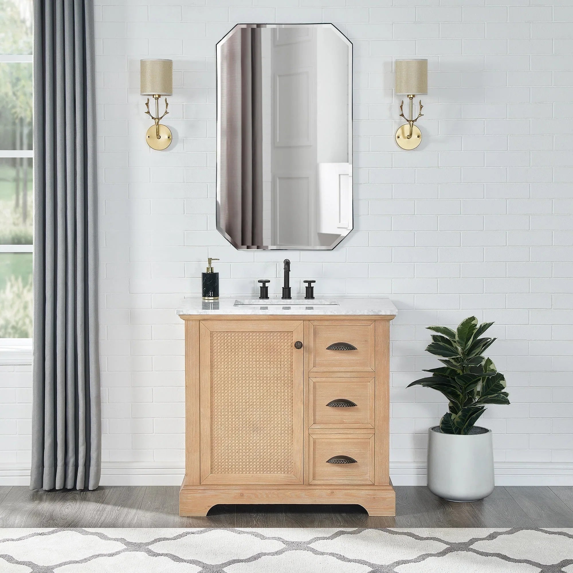 Meuble sous-vasque Hervas avec plateau en marbre naturel, sans miroir