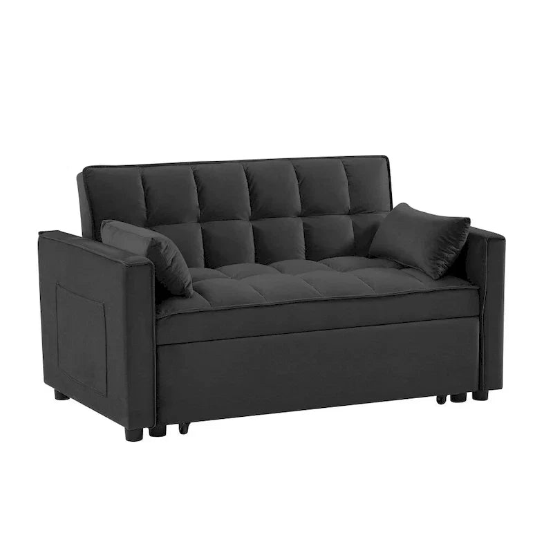 Canapé convertible 3 en 1 en velours avec lit gigogne et dossier inclinable