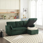 Canapé d'angle réversible en velours côtelé/chenille avec chaise longue de rangement et poche latérale