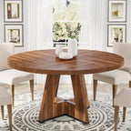 Table à manger ronde de 120 cm pour 4 personnes, table de salle à manger/cuisine/salon en bois style ferme