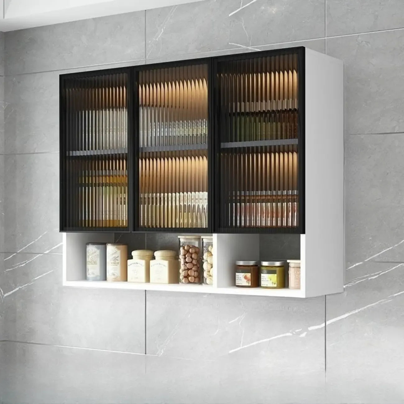 Armoire de cuisine murale grise en bois pour rangement