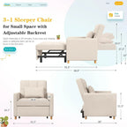 AECOJOY Fauteuil Convertible 3-en-1 avec Oreiller et Dossier Réglable