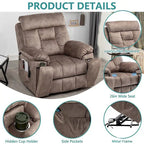 Grand fauteuil inclinable de massage électrique avec fonction de levage, chauffage et porte-gobelet dissimulé