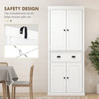 Meuble de rangement de cuisine autoportant traditionnel de 72 pouces avec 4 portes et 3 étagères réglables, grand tiroir central