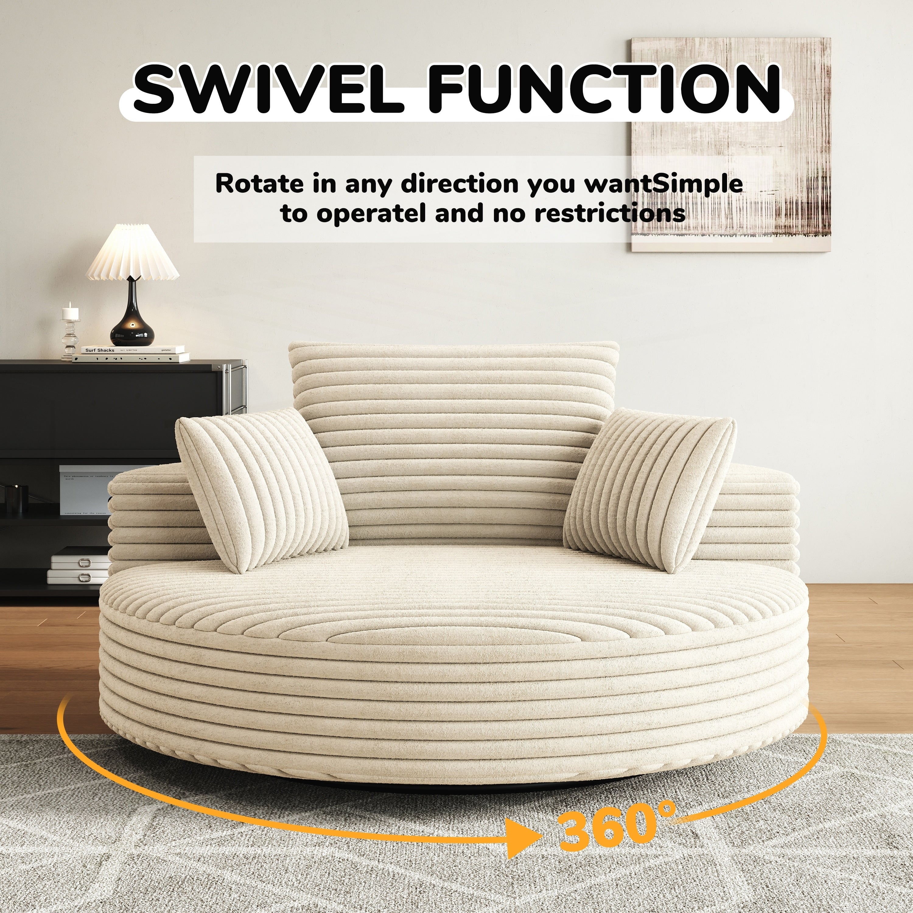 Fauteuil pivotant simple en velours côtelé et chenille avec rembourrage en mousse