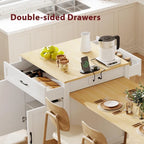 Îlot de cuisine en bois de 210 cm pour 4 à 6 personnes avec table à manger extensible et rangement double.