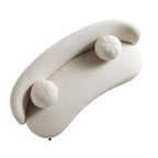Canapé incurvé 3 places avec coussins boules, mélange de lin beige
