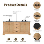 Meuble sous-vasque Hervas avec plateau en marbre naturel, sans miroir