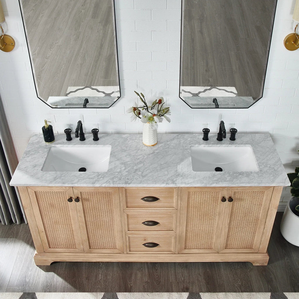 Meuble sous-vasque Hervas avec plateau en marbre naturel, sans miroir