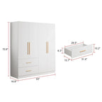 Armoire penderie autoportante de 63 pouces de large avec tiroirs