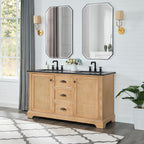 Meuble sous-vasque Hervas avec plateau en marbre naturel, sans miroir