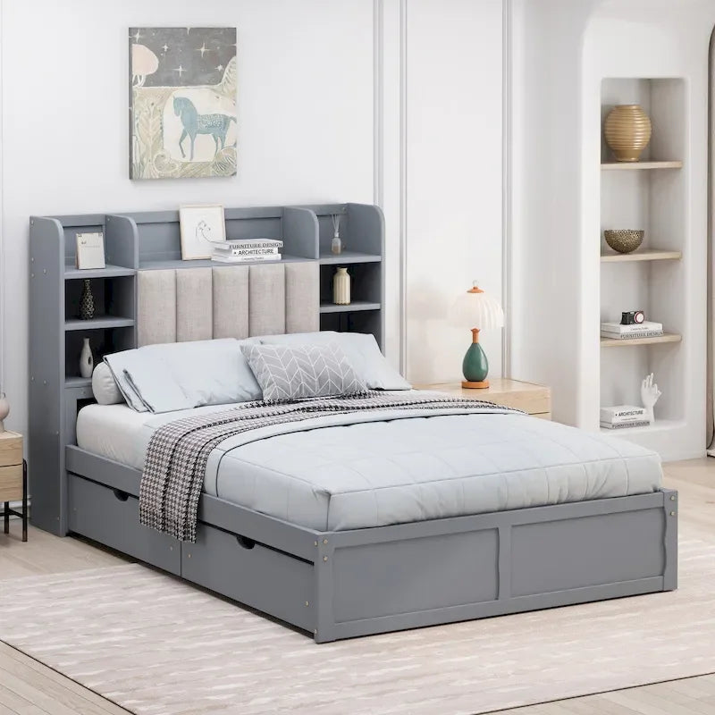 Cadre de lit avec 4 tiroirs de rangement portables sous le lit