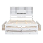 Lit plateforme King Size avec tête de lit de rangement et 8 tiroirs