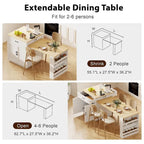 Îlot de cuisine en bois de 210 cm pour 4 à 6 personnes avec table à manger extensible et rangement double.