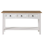 Console de couloir rustique en pin massif, blanc cérusé / marron antique / gris cérusé / non peinte, 3 tiroirs