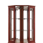 Vitrine d'angle à 6 étagères avec lumières, miroirs et étagères réglables, merisier