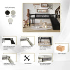 Lit mezzanine bas classique double CraftPorch avec tableau noir, toboggan et échelle