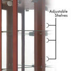 Vitrine d'angle à 6 étagères avec lumières, miroirs et étagères réglables, merisier