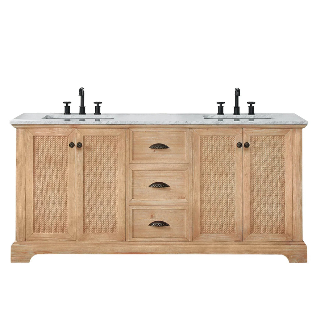 Meuble sous-vasque Hervas avec plateau en marbre naturel, sans miroir