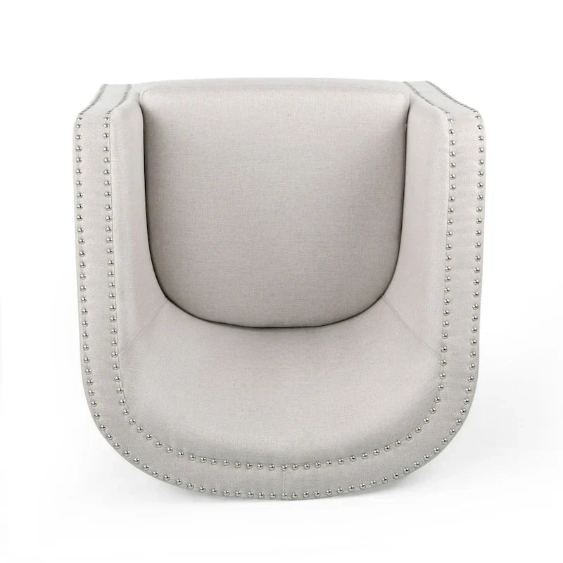 Fauteuil pivotant, style baril rond classique, tissu beige blé