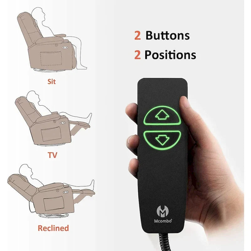 Fauteuil inclinable, pivotant et coulissant électrique avec porte-gobelets et ports USB, en tissu, une place
