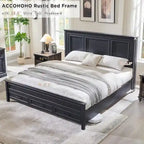 Cadre de lit en bois King Size de style ferme avec tête de lit, cadre de lit plateforme
