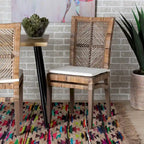 Chaise de salle à manger Laluna en rotin et bois d'acajou de style bohème moderne avec coussin