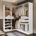 Armoire d'angle avec 2 tringles, un porte-pantalons et un rangement à chaussures
