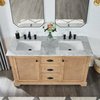 Meuble sous-vasque Hervas avec plateau en marbre naturel, sans miroir