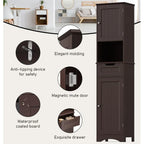 Meuble de Salle de Bain Haut de 170 cm, Colonne de Rangement Étroite avec 2 Portes et Tiroir