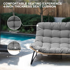 Causeuse double Papasan avec coussin, rotin PE tout temps et cadre en métal pour l'intérieur et l'extérieur