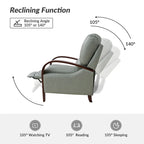 Fauteuil inclinable manuel Alex Mid-century Modern Cigar en cuir véritable avec accoudoirs incurvés en bois