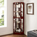 Vitrine d'angle à 6 étagères avec lumières, miroirs et étagères réglables, merisier