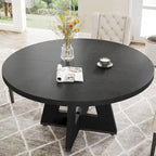 Table à manger ronde de 120 cm pour 4 personnes, table de salle à manger/cuisine/salon en bois style ferme