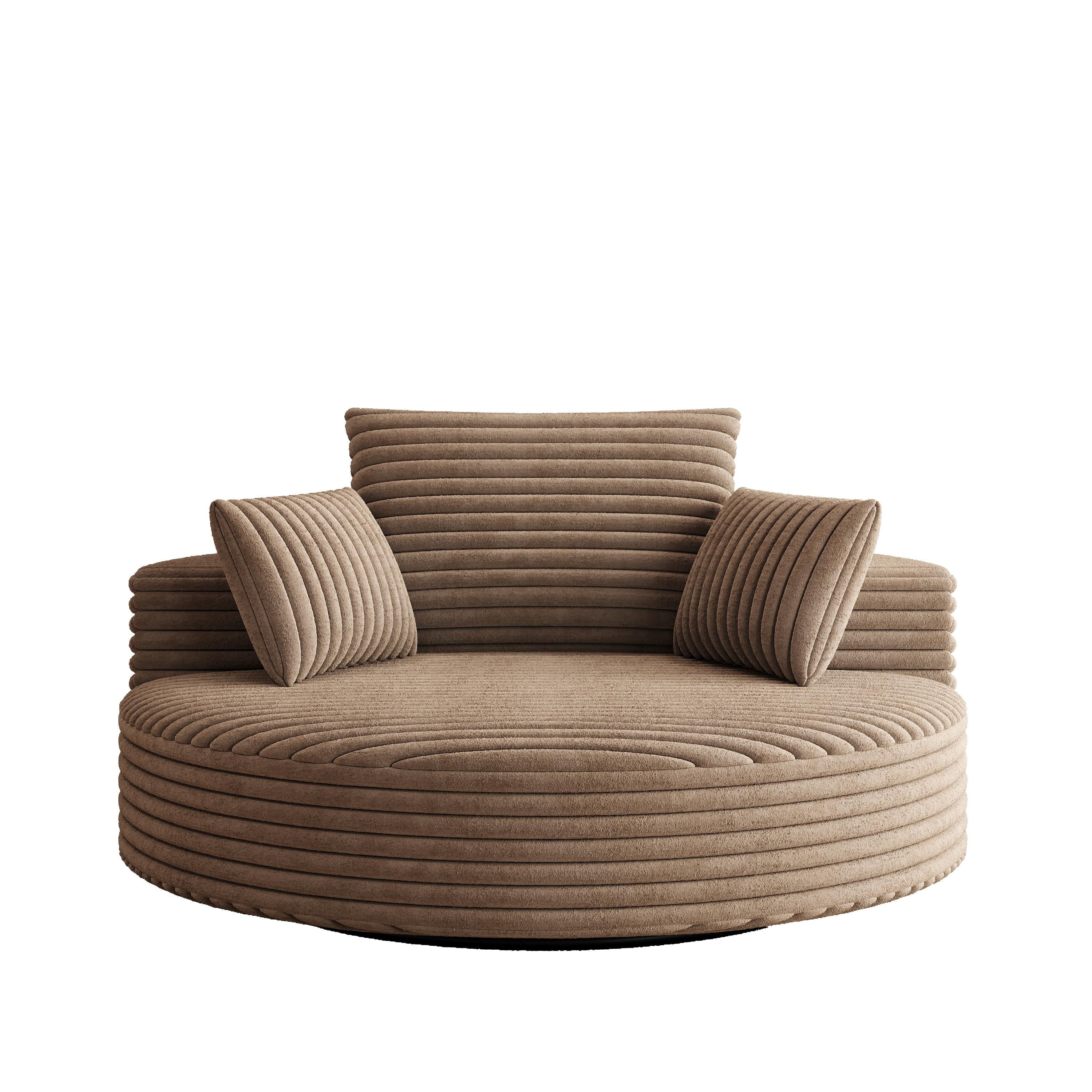 Fauteuil pivotant simple en velours côtelé et chenille avec rembourrage en mousse
