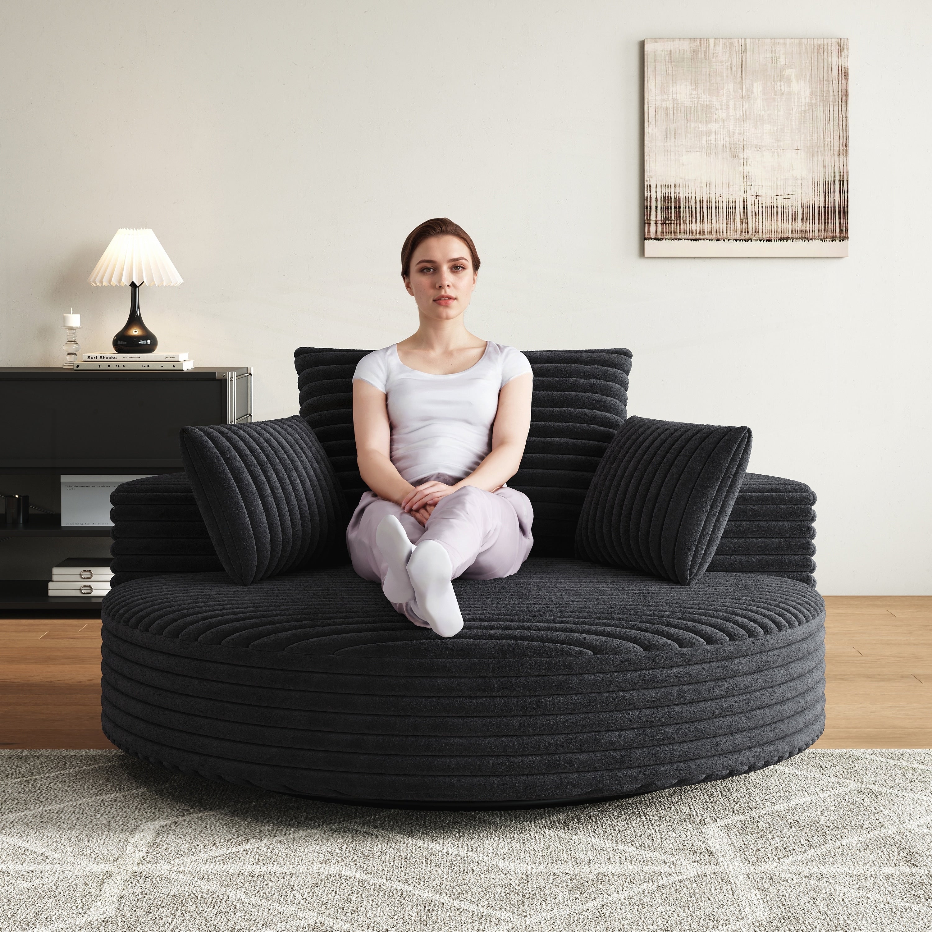 Fauteuil pivotant simple en velours côtelé et chenille avec rembourrage en mousse