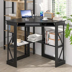 Bureau d'Angle Petit Bureau avec Prises, Table d'Angle pour Petit Espace, Bureau d'Ordinateur avec Ports USB, Bureau Triangle avec Rangement