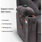 Fauteuil inclinable, pivotant et coulissant électrique avec porte-gobelets et ports USB, en tissu, une place