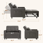Canapé-lit convertible 3-en-1, Canapé-chaise dépliable, Lit pliant convertible pour salon