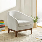 Fauteuil tonneau moderne Augus en bouclette avec pieds en bois massif par HULALA HOME