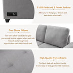Canapé d'angle convertible 5 places en L 84,75 po avec pouf de rangement, rangement de bras dissimulé et chargement USB pour salon