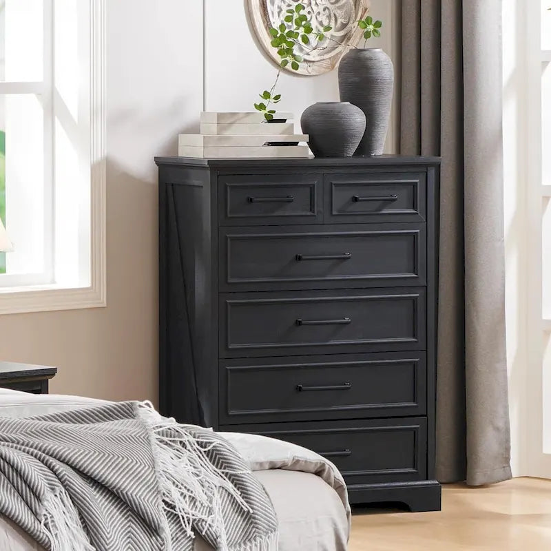 Commode de style rustique de ferme à 6 tiroirs, en bois