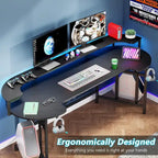 Bureau de gaming avec étagère pour moniteur, bureau d'ordinateur de 75 pouces avec bande LED