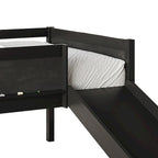 Lit mezzanine bas classique double CraftPorch avec tableau noir, toboggan et échelle