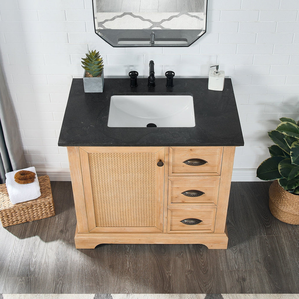 Meuble sous-vasque Hervas avec plateau en marbre naturel, sans miroir
