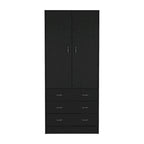 19 Armoire moderne à deux portes avec 3 tiroirs et 1 tringle de penderie pour chambre à coucher