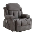 Fauteuil inclinable électrique gris avec massage chauffant, chargement USB, télécommande et poches latérales pratiques pour les personnes âgées